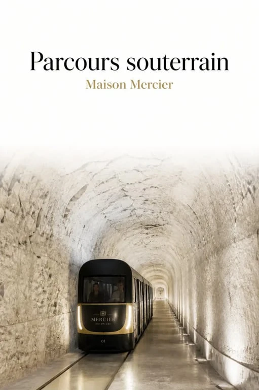 Train autonome dans la cave mercier à Épernay, parcours souterrain dans les galeries
