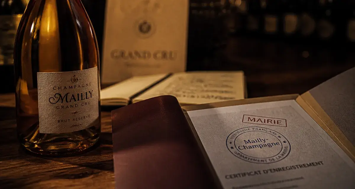 mailly champagne Grand Cru, bouteille et document mairie Mailly-Champagne