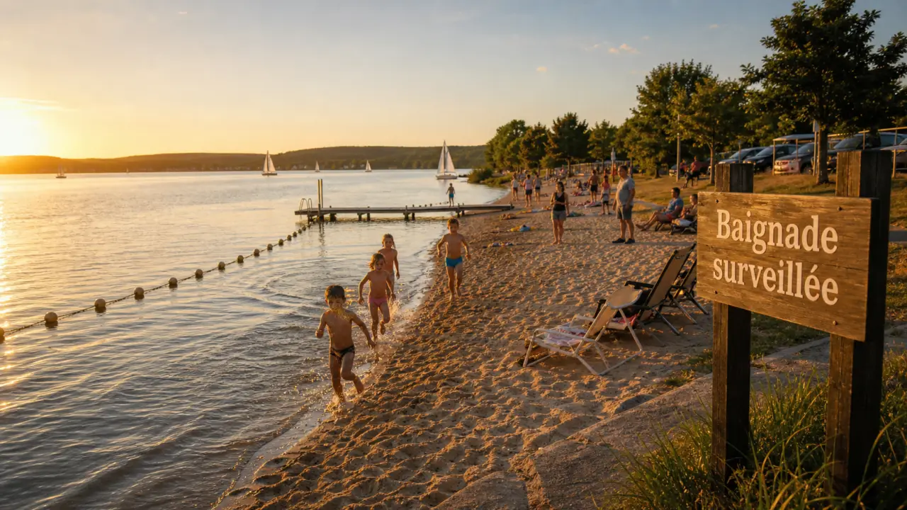 Baignade surveillée près de reims lac, plage aménagée