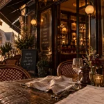 Brasserie boulingrin restaurant reims face aux Halles, terrasse en bois et façade
