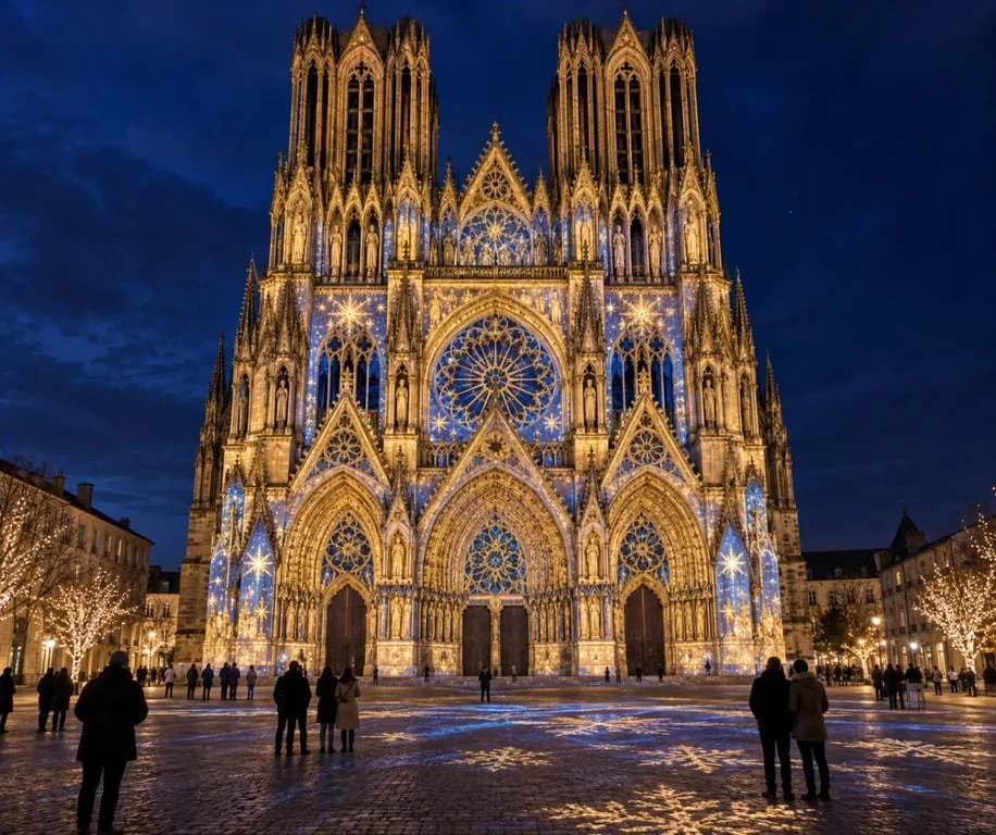 Cathédrale illuminée à Reims à Noël