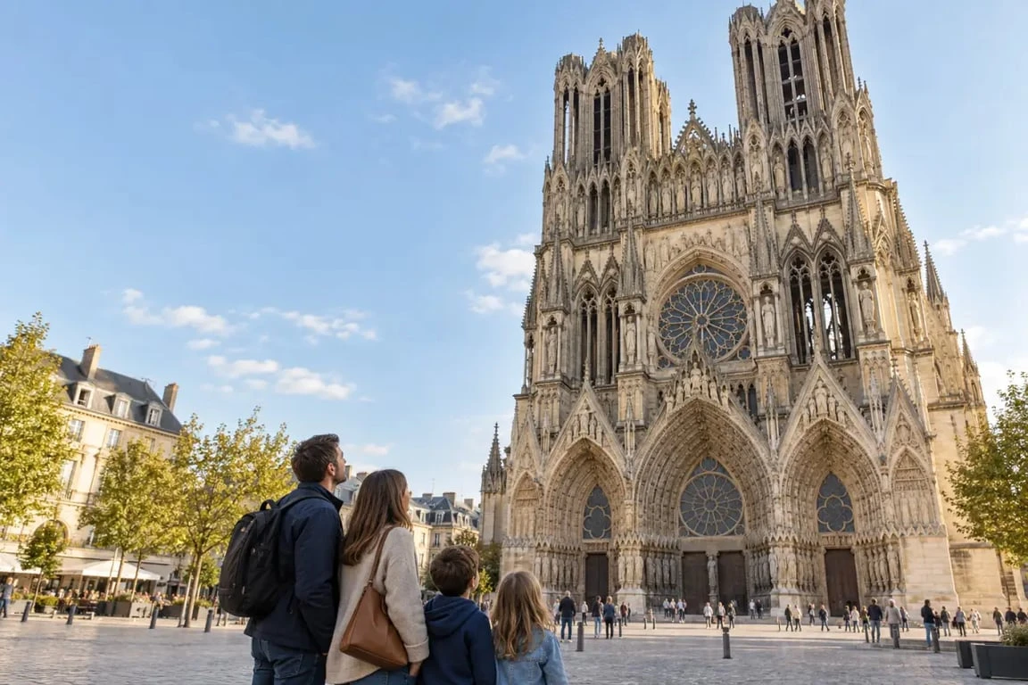 Visiter Reims en famille devant la cathédrale Notre-Dame