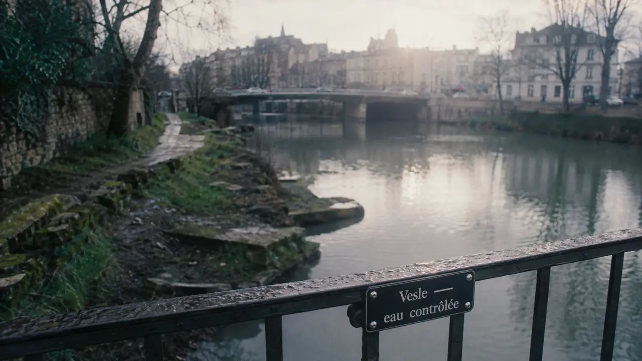Riviere reims, Vesle à Reims, berges et eau calme