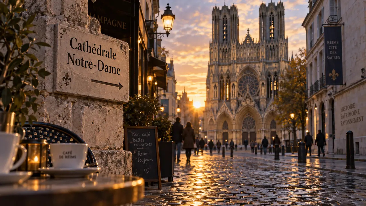 Visiter reims centre ville : Cathédrale Notre-Dame au lever du jour
