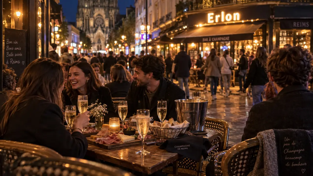 Où sortir à Reims : terrasse animée près d’Erlon, soirée