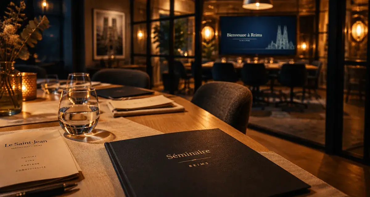 Restaurant pour séminaire Reims : salle privatisée, table et dossier séminaire